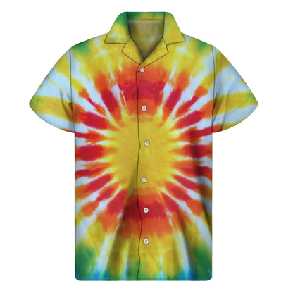 Circle Tie Dye Print Men's Short Sleeve Shirt