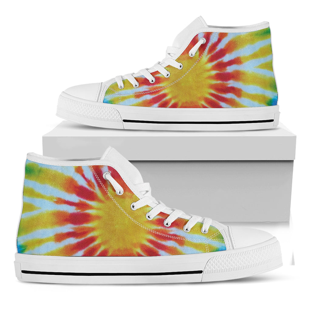 Circle Tie Dye Print White High Top Shoes