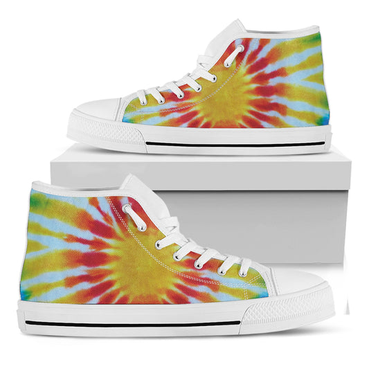 Circle Tie Dye Print White High Top Shoes