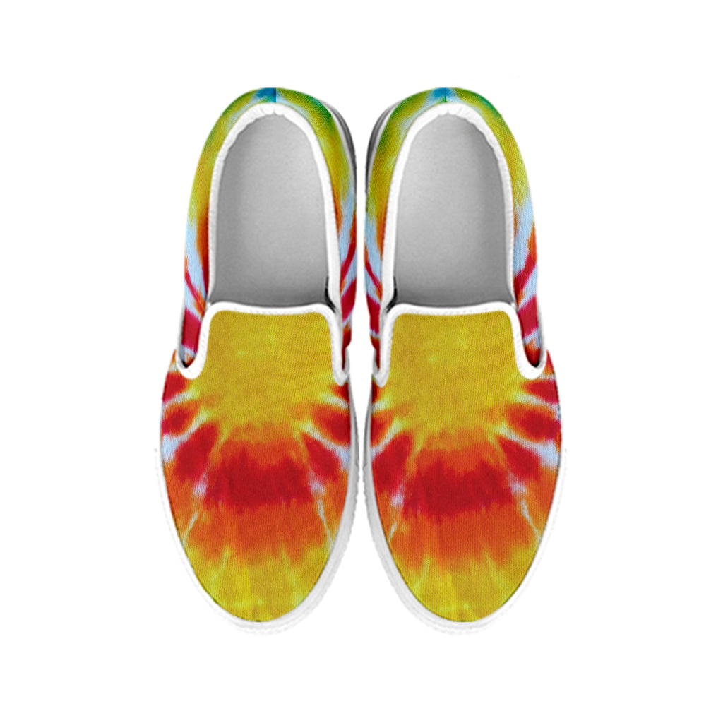 Circle Tie Dye Print White Slip On Shoes