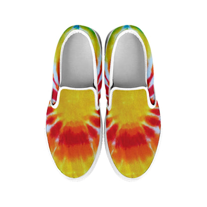 Circle Tie Dye Print White Slip On Shoes