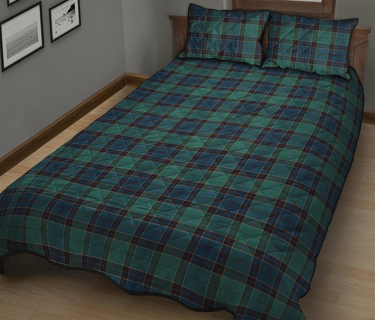 Clan Campbell Tartan Pattern Print Quilt Bed Set