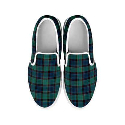 Clan Campbell Tartan Pattern Print White Slip On Shoes