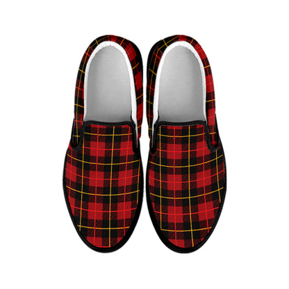 Clan Macqueen Tartan Pattern Print Black Slip On Shoes