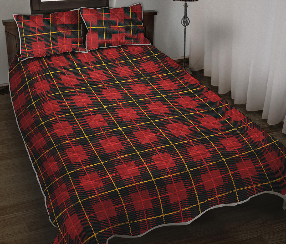 Clan Macqueen Tartan Pattern Print Quilt Bed Set