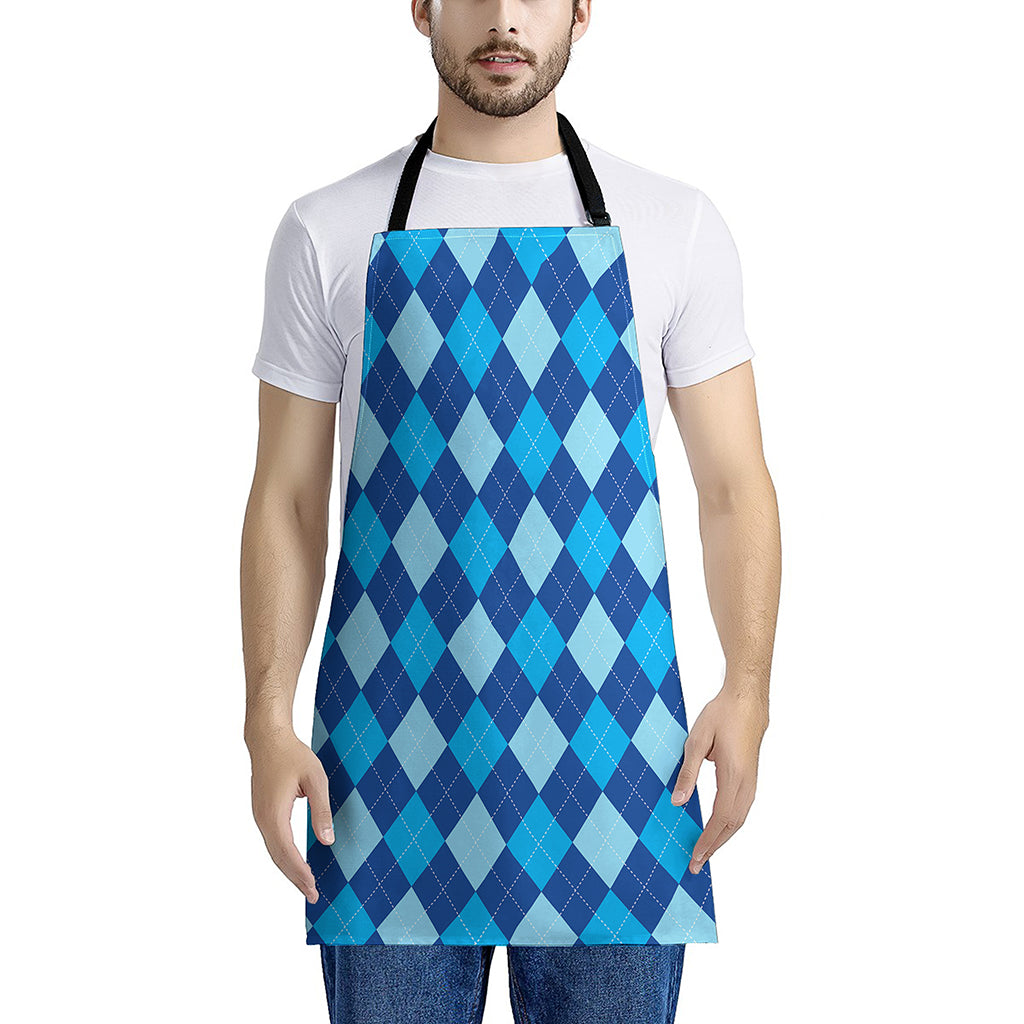 Classic Blue Argyle Pattern Print Apron