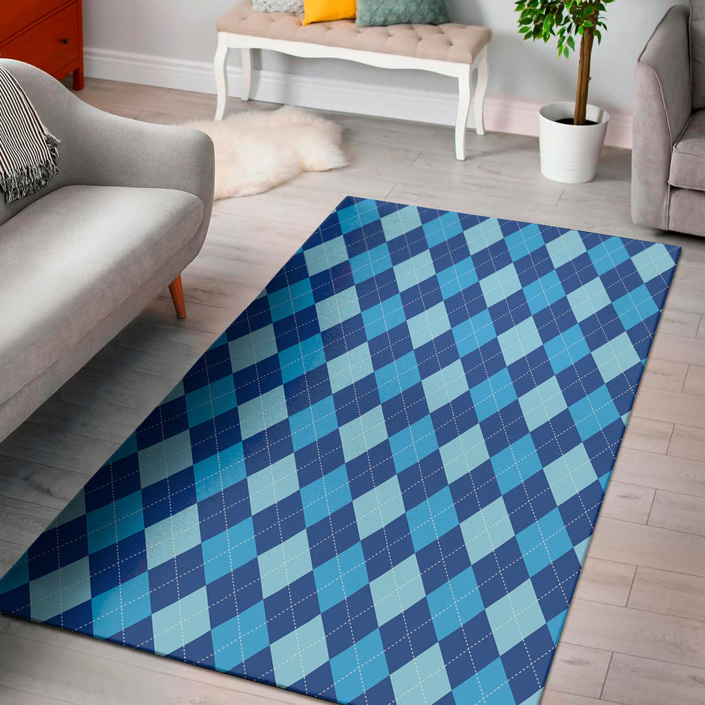 Classic Blue Argyle Pattern Print Area Rug
