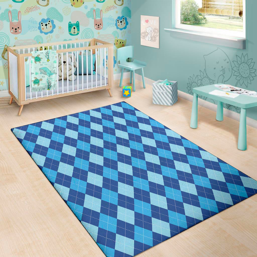 Classic Blue Argyle Pattern Print Area Rug