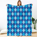 Classic Blue Argyle Pattern Print Blanket