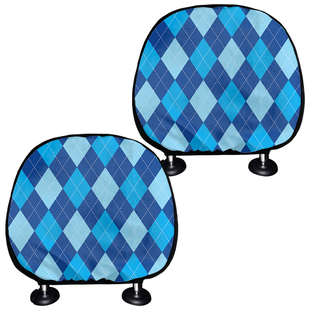 Classic Blue Argyle Pattern Print Car Headrest Covers