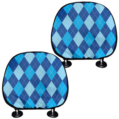 Classic Blue Argyle Pattern Print Car Headrest Covers