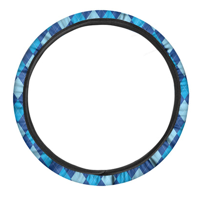 Classic Blue Argyle Pattern Print Car Steering Wheel Cover