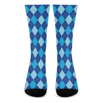 Classic Blue Argyle Pattern Print Crew Socks