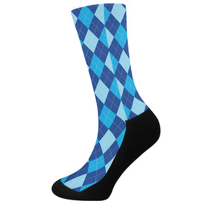 Classic Blue Argyle Pattern Print Crew Socks