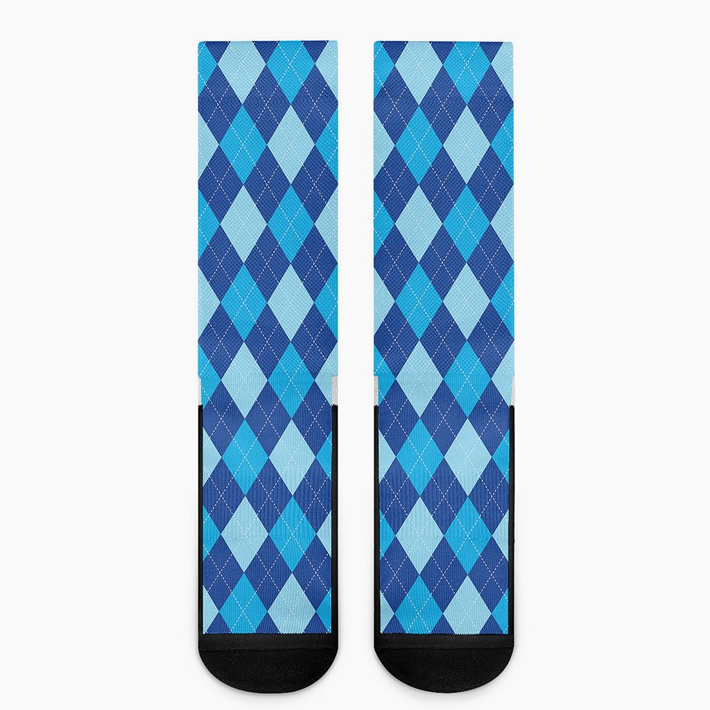 Classic Blue Argyle Pattern Print Crew Socks