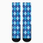 Classic Blue Argyle Pattern Print Crew Socks