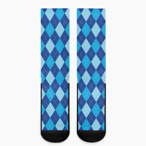 Classic Blue Argyle Pattern Print Crew Socks