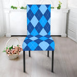 Classic Blue Argyle Pattern Print Dining Chair Slipcover