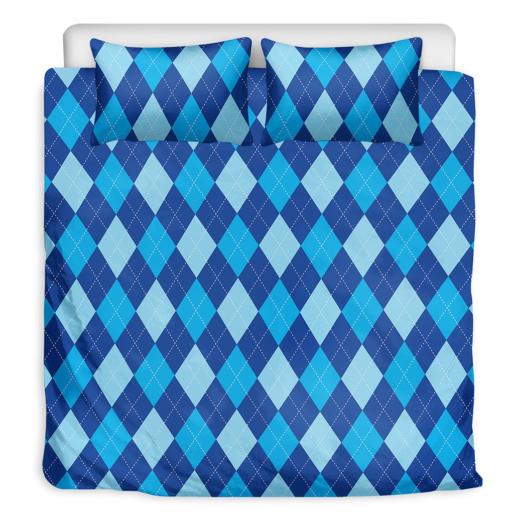 Classic Blue Argyle Pattern Print Duvet Cover Bedding Set