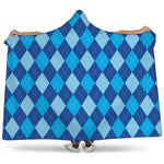 Classic Blue Argyle Pattern Print Hooded Blanket