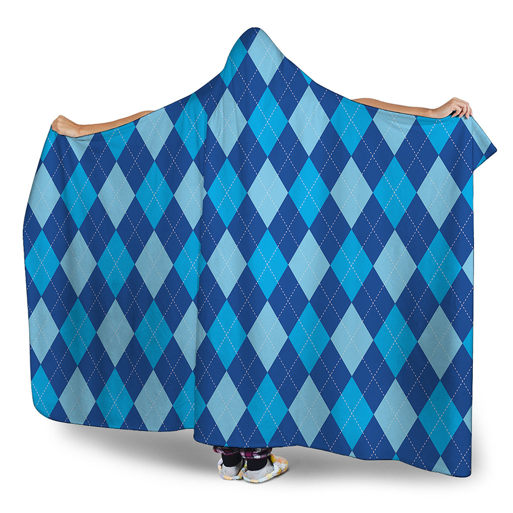 Classic Blue Argyle Pattern Print Hooded Blanket
