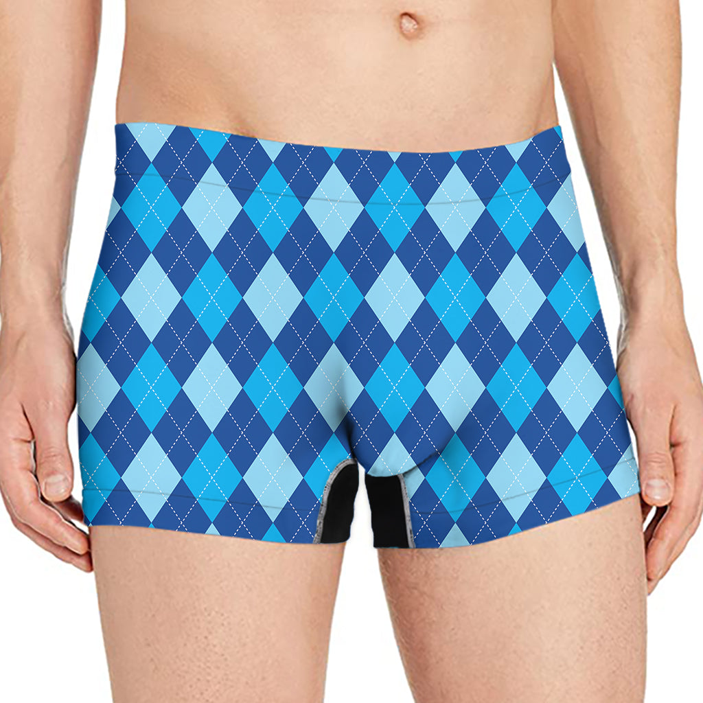 Classic Blue Argyle Pattern Print Men's Boxer Briefs