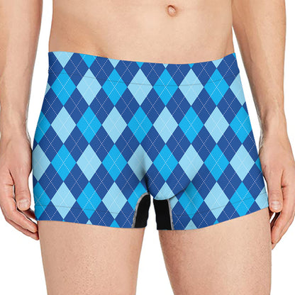 Classic Blue Argyle Pattern Print Men's Boxer Briefs