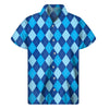 Classic Blue Argyle Pattern Print Men's Short Sleeve Shirt
