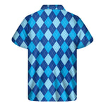 Classic Blue Argyle Pattern Print Men's Short Sleeve Shirt