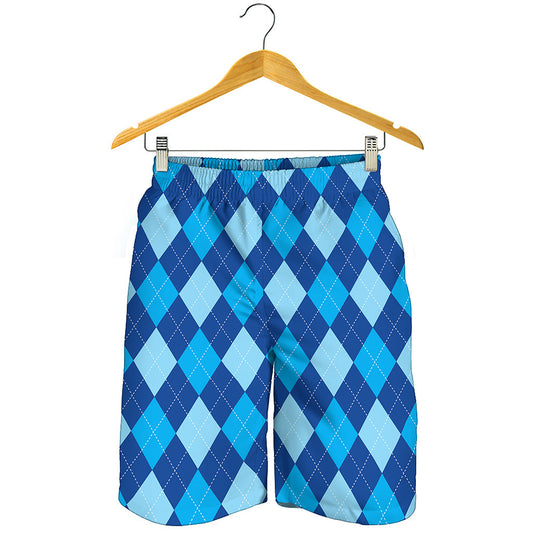 Classic Blue Argyle Pattern Print Men's Shorts