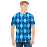 Classic Blue Argyle Pattern Print Men's T-Shirt