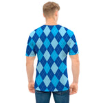 Classic Blue Argyle Pattern Print Men's T-Shirt