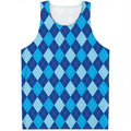 Classic Blue Argyle Pattern Print Men's Tank Top
