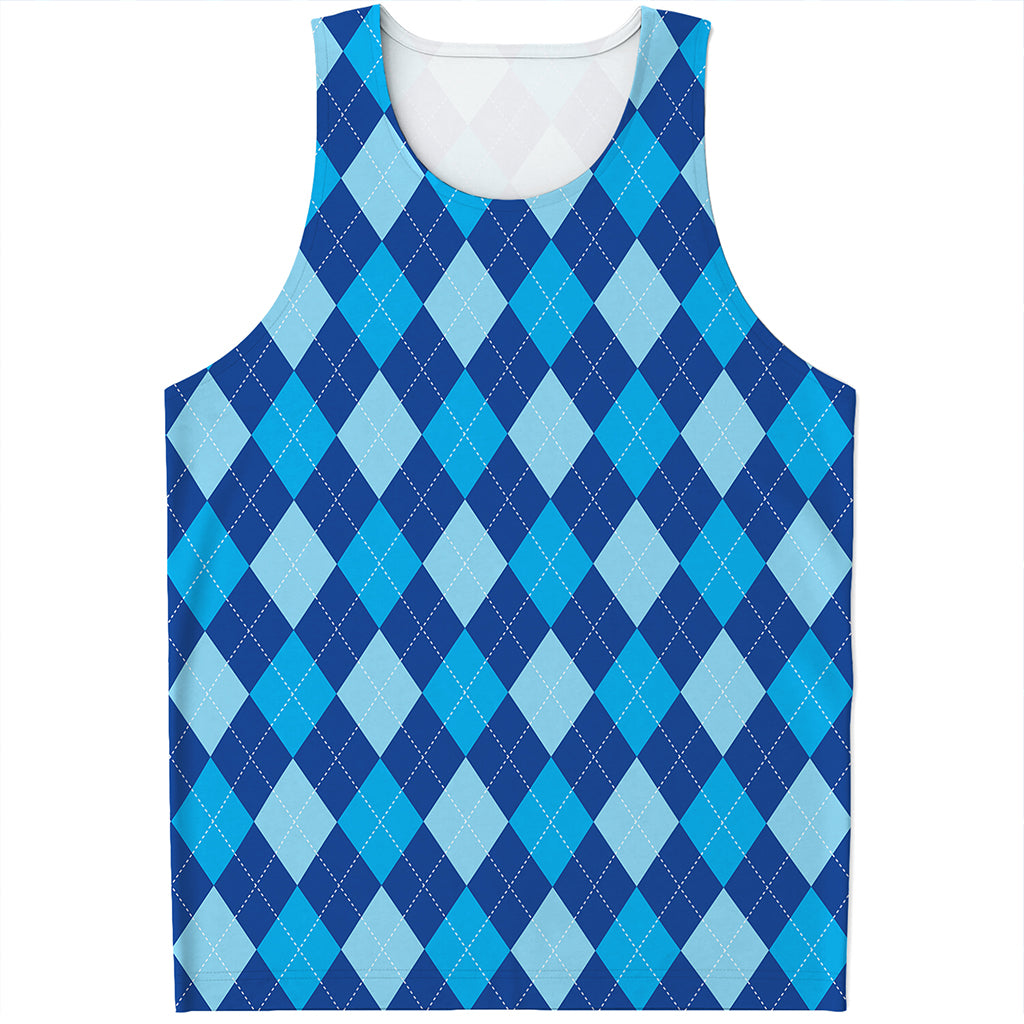 Classic Blue Argyle Pattern Print Men's Tank Top