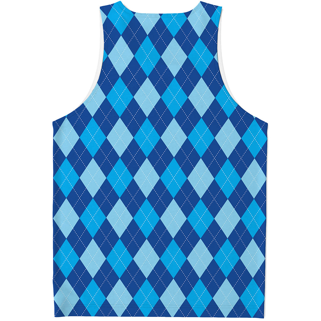 Classic Blue Argyle Pattern Print Men's Tank Top