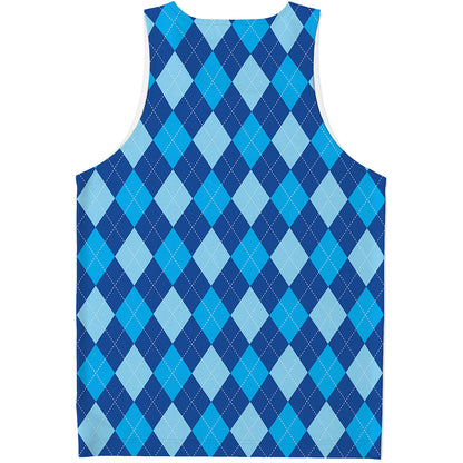 Classic Blue Argyle Pattern Print Men's Tank Top