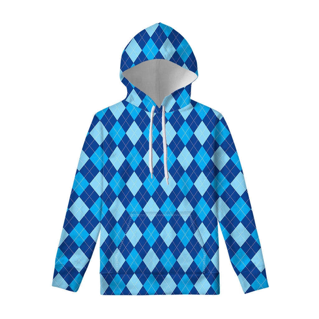 Classic Blue Argyle Pattern Print Pullover Hoodie