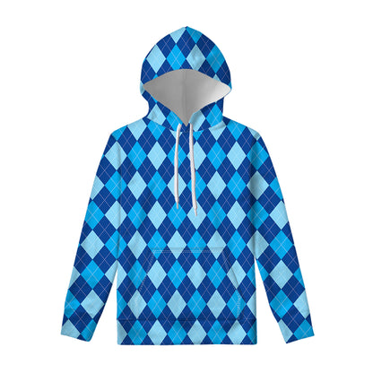 Classic Blue Argyle Pattern Print Pullover Hoodie