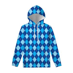 Classic Blue Argyle Pattern Print Pullover Hoodie
