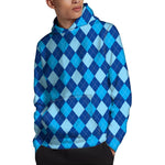 Classic Blue Argyle Pattern Print Pullover Hoodie