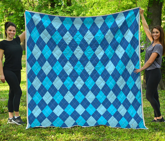 Classic Blue Argyle Pattern Print Quilt