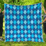 Classic Blue Argyle Pattern Print Quilt