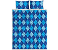 Classic Blue Argyle Pattern Print Quilt Bed Set