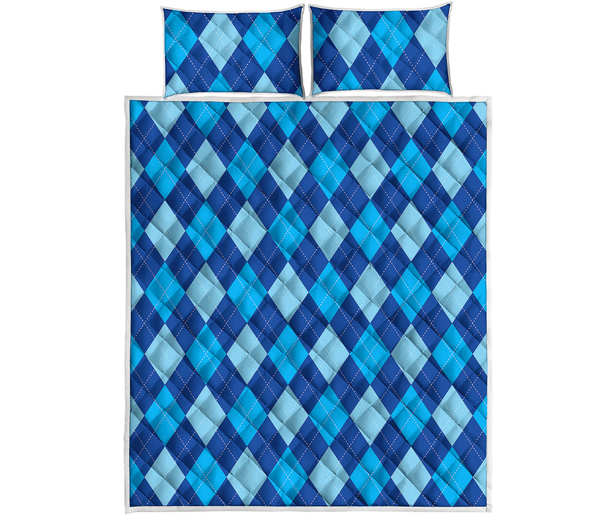 Classic Blue Argyle Pattern Print Quilt Bed Set