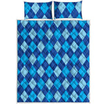 Classic Blue Argyle Pattern Print Quilt Bed Set