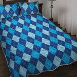 Classic Blue Argyle Pattern Print Quilt Bed Set