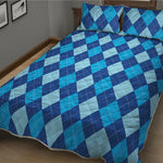 Classic Blue Argyle Pattern Print Quilt Bed Set