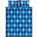 Classic Blue Argyle Pattern Print Quilt Bed Set