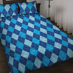 Classic Blue Argyle Pattern Print Quilt Bed Set