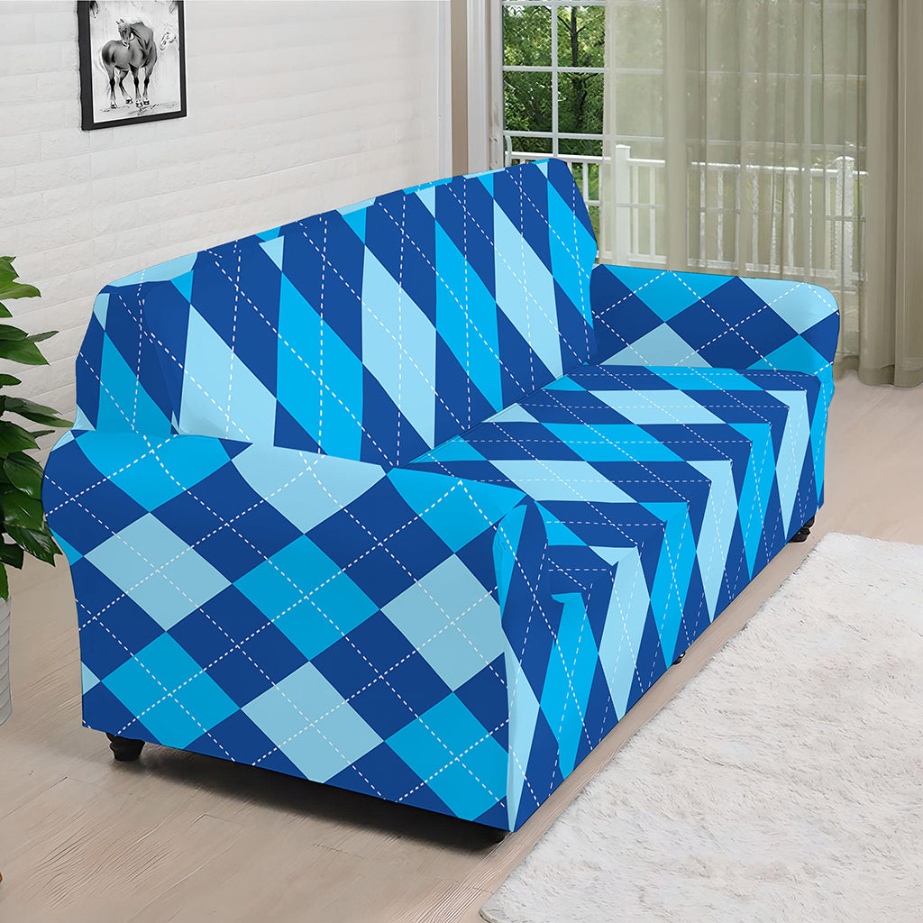 Classic Blue Argyle Pattern Print Sofa Cover